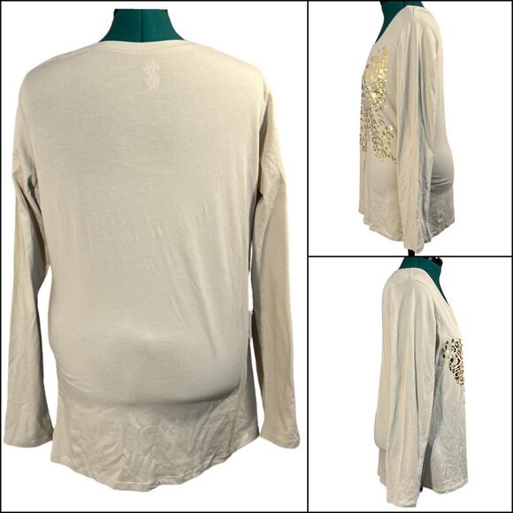 Dots Gold Butterfly Beige Long Sleeve Crew Neck 95% Cotton Plus Size 2X Beige - Picture 2 of 15